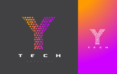 Y Letter Logo Technology. Connected Dots Letter Design Vector.