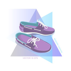 pair of male boat shoes with laces, vector, illustration