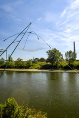 River March near Angern, fisher net, crane, Austria, Lower Austr