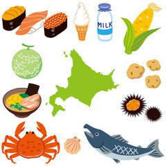 Naklejka premium 北海道 素材 観光 食べ物