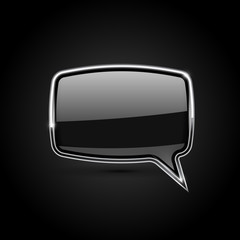 Black square speech bubble with metal frame