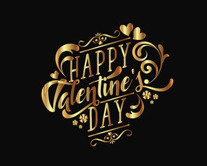 Elegant Romantic Gold Happy Valentine Card, Suitable for Invitation, Web Banner, Social Media, and Other Valentine Related Occasion