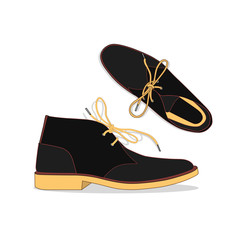 top view with side view of male chukka boots with laces, vector, illustration,