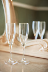 Decorative Crystal glasses for alcohol. The concept of wedding a