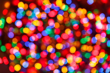 Blurred lights colorful background. Glittering christmas effect. Abstract colorful pattern. Shimmering blur spots. Festive design.