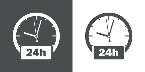 Icono plano reloj con 24h gris y blanco