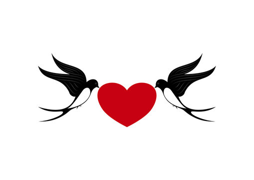 Two swallows in love with heart
