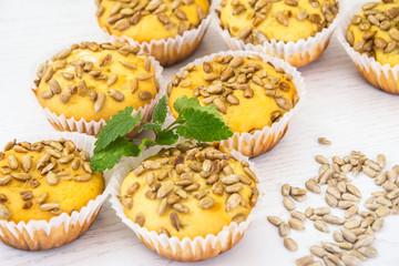Fresh Cupcakes with Sunflower Seeds