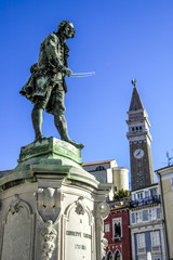 Fototapeta premium Piran, statue of Guiseppe Tartini, Slovenia, Southern Slovenia