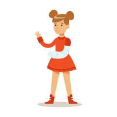 Sick Kid With Broken Arm Feeling Unwell Suffering From Injury Needing Healthcare Medical Help Cartoon Character