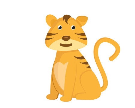 Cute Flat Animal Character Logo - Tiger