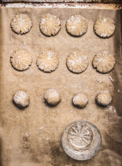 Overhead of Cookies decoration with drink glass, top view