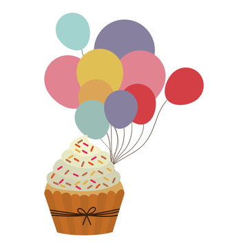 muffin cupcakes with balloons icon image, vector illustration