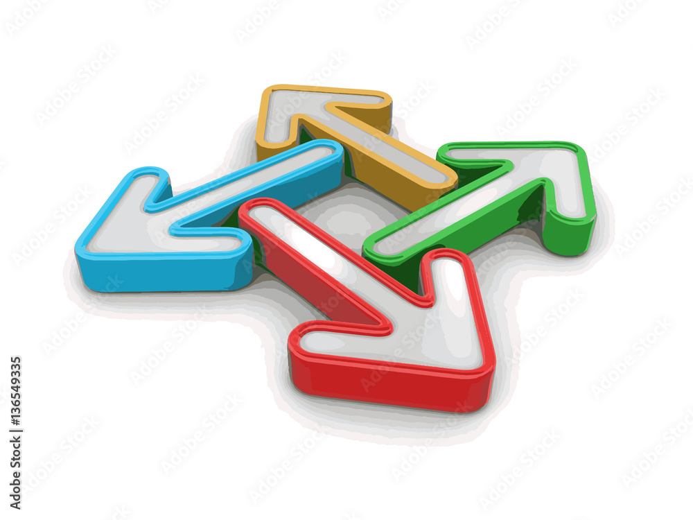 Poster 3d image of arrows in different directions. image with clipping path