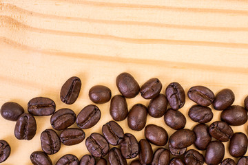 Close up of coffee bean on wood background