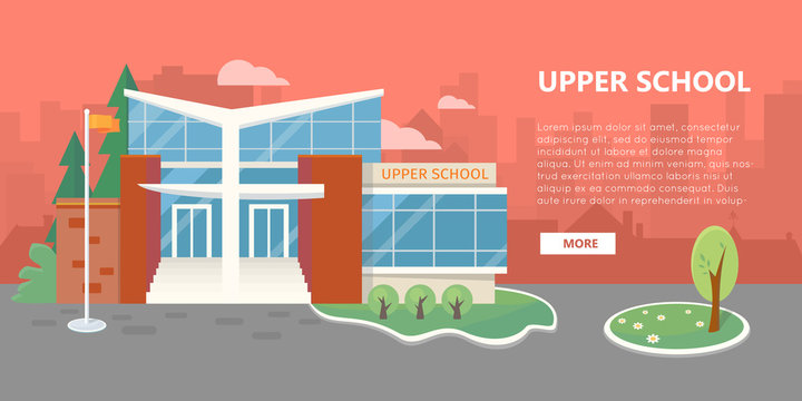 Upper School Building Vector in Flat Style Design