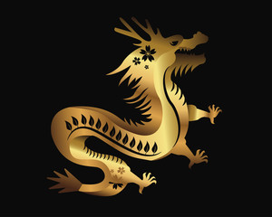 Modern Elegant Abstract Gold Chinese Zodiac Animal Illustration, Dragon