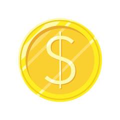 Dollar Gold Coin Vector Icon in Flat Style Design