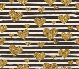 Gold glittering heart confetti seamless pattern