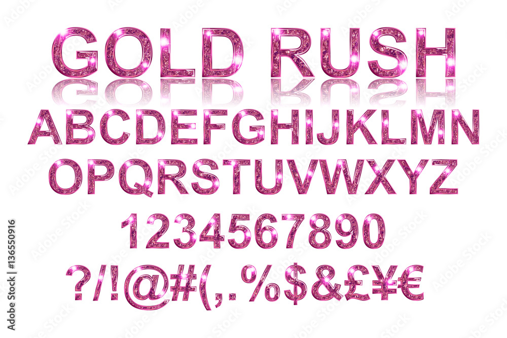 Wall mural gold rush. gold pink alphabetic fonts