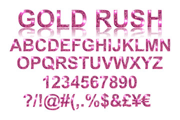 Gold rush. Gold pink alphabetic fonts