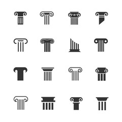 Ancient greek and roman column icons. Architectural pillar vector black white signs