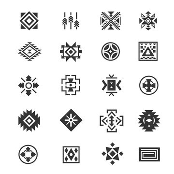 Traditional tribal mexican symbols. Navajo ethnic culture vector tattoo icons for print.