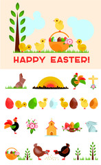 Easter symbols collection for building your retro greeting card. Trendy geometric illustrations.