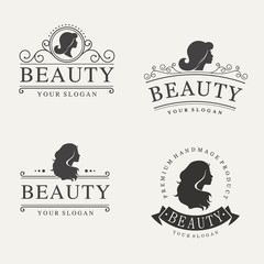 Vector vintage logo set for beauty salon, hair salon, cosmetic