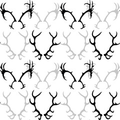 Fototapeta premium Seamless black and white pattern with silhouette of deer horns. Vector texture for your creativity