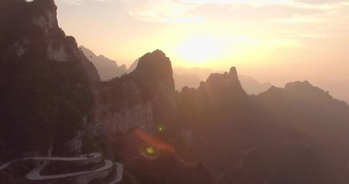 The long and windy 99 turn road going up to the summit of Tianmen shan in mountain national park, Hunan province, China.