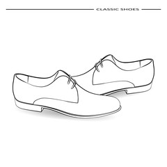 classic male shoes on colored background, vector, illustration,