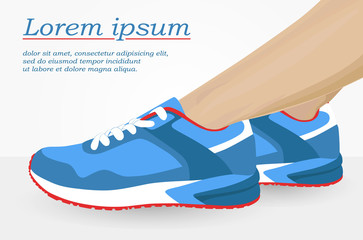 Women foot in blue sport shoes isolated on white background