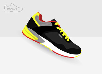 colored  sneaker for training on grey background