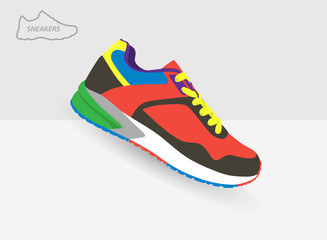 colored  sneaker for training on grey background