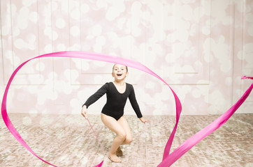 Beautiful sport training rhythmic gymnastic girl
