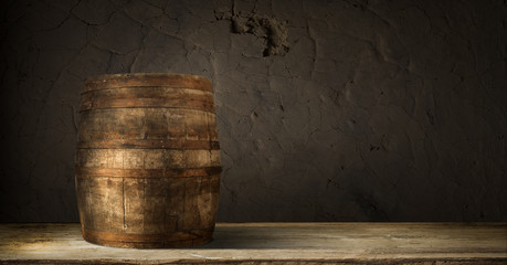background of barrel and worn old table of wood