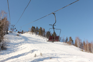 Ropeway on Tserkovka mountain in the city the resort of Belokurikha, Altai, Russia