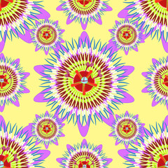 seamless pattern passion flower Blue tropical fruit  