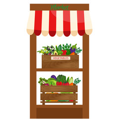 Local vegetable stall. Fresh organic food products shop on shelves. . Agriculture exhibition poster.