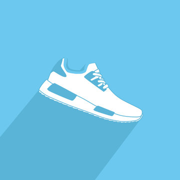 Stylish white sneaker for training on blue background