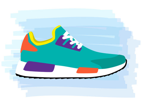 Stylish green sneaker for training on blue background