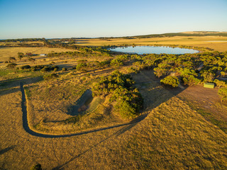 Aerial view of Kangaroo Island rural agricultural area at sunset © Greg Brave