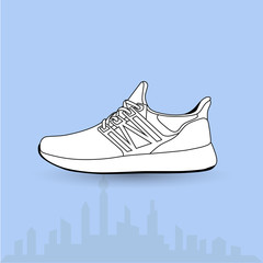 Stylish white sneaker for running on colored  background