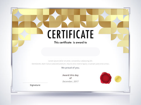 Golden certificate template design. Luxury certificate backgroun