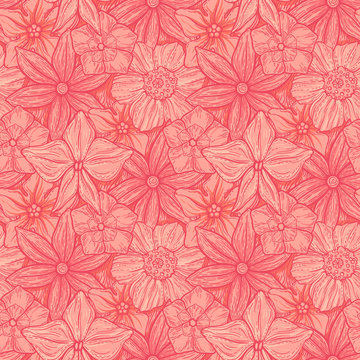 Hand drawn pattern with decorative floral ornament. Stylized colorful flowers. Summer spring neutral background. Vector illustration © irenemuse