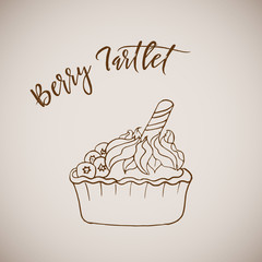 Hand drawn painted cake, dessert sketch art, retro style