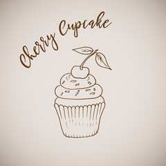 Hand drawn painted cake, dessert sketch art, retro style