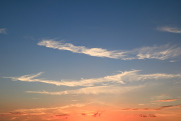 Sunset in sky beautiful colorful evening     with city silhouett