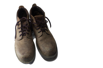 Safety shoes brown isolated with path.